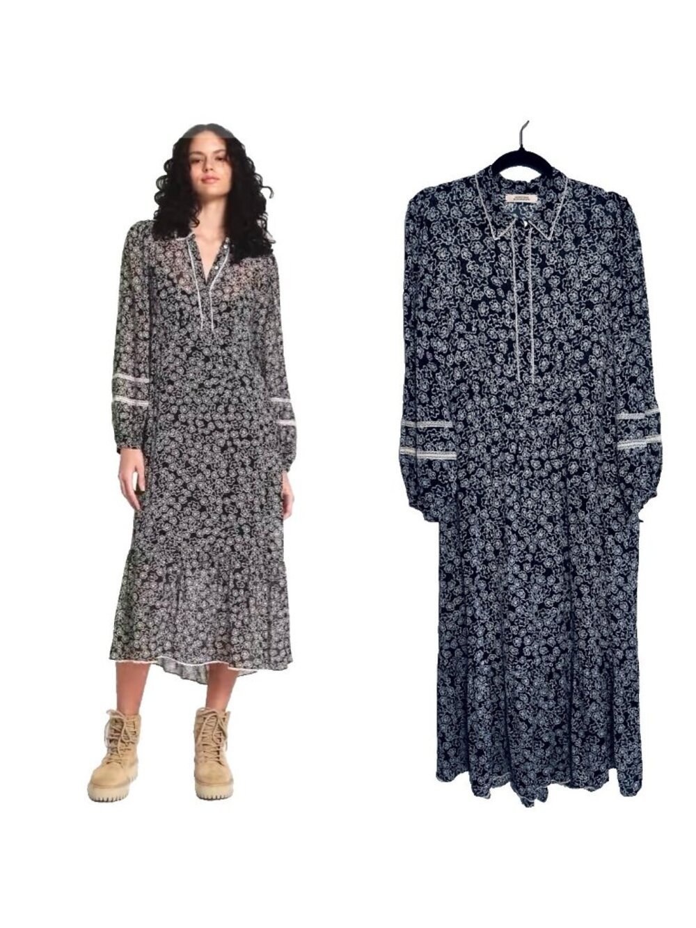 Dorothee Schumacher Floral Maxi Dress Black White Silk Button Up Size 2 Romantic